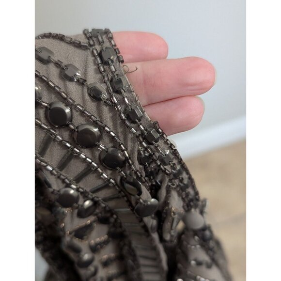 Parker 100% Silk Fully Beaded Allegra Mini Dress Taupe Size M Fairy Goth Grunge - Picture 11 of 16